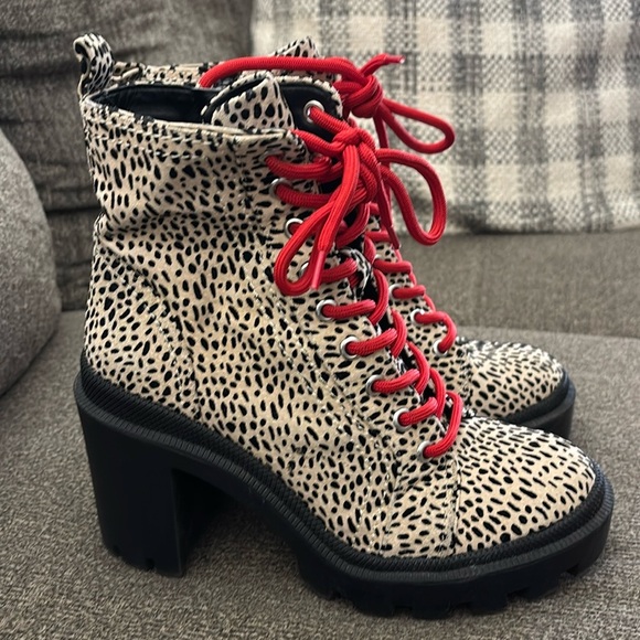 Gianni Binni Tan Red Ryedderr Cheetah Heeled Lug Sole Combat Boots Leather 6.5 - Picture 2 of 12